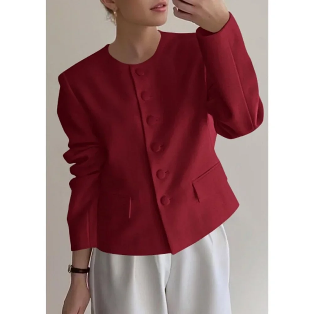 Women's Red Blazers Business Casual Outfits Fall Fashion Long Sleeve Jacket